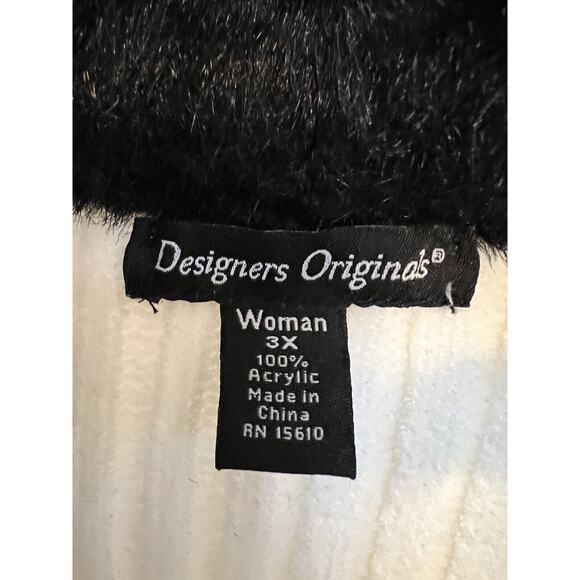 Designers Originals Plus 3X Ivory Sweater Cardigan w/ Black Faux Fur Collar - Picture 2 of 11